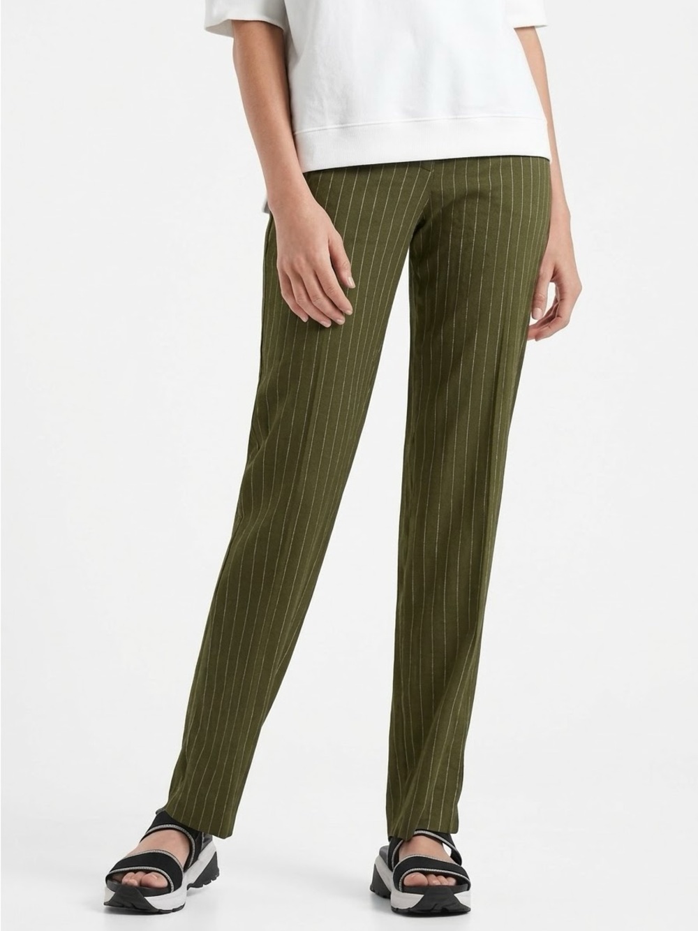 Marc Cain Green Pinstripe Linen Pants Size N2 = US 4
